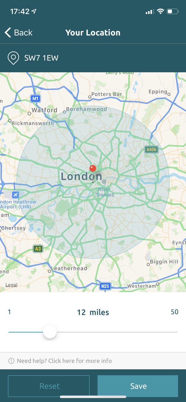 Location range map screen