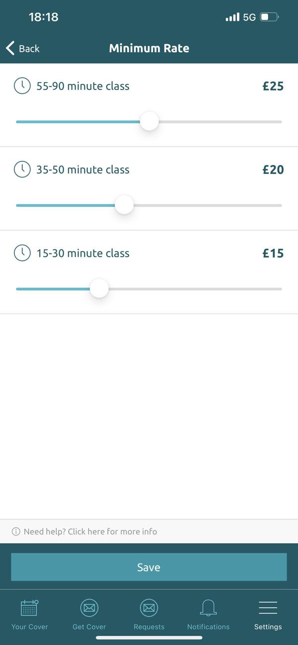 Minimum rate sliders screen